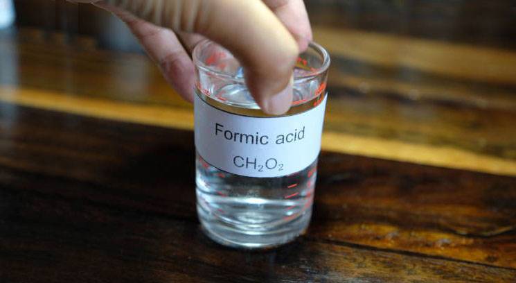 Close up of liquid formic acid