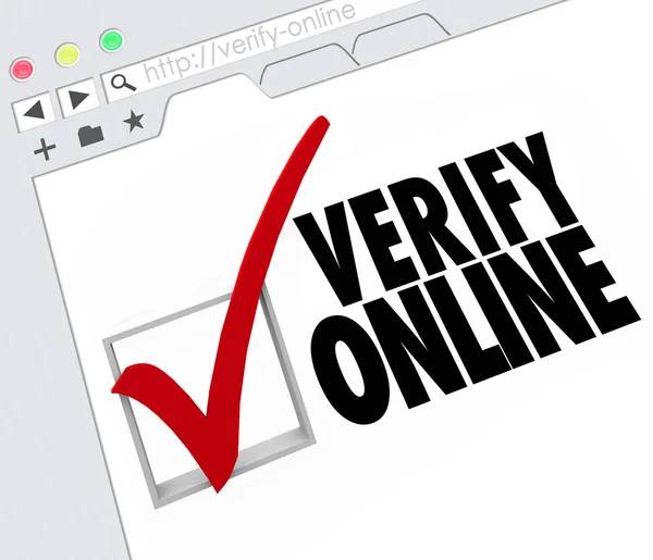 Image of the text 'Verify Online' with a red tick symbol next to it.