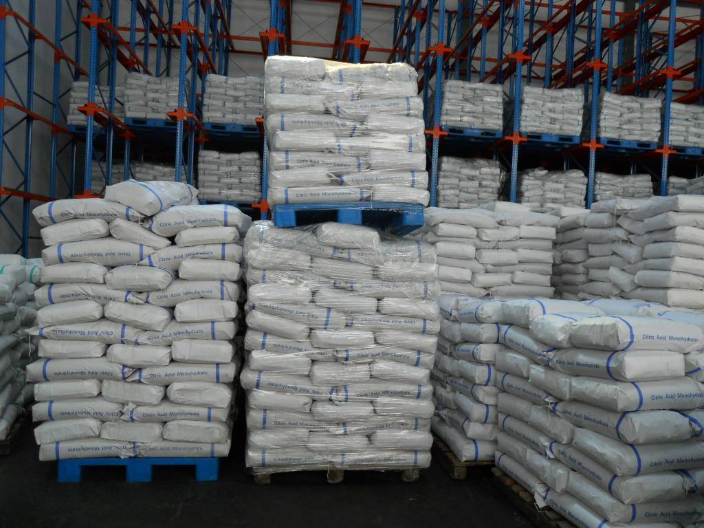 Bulk citric acid for animal health feed additives in Camachem warehouse