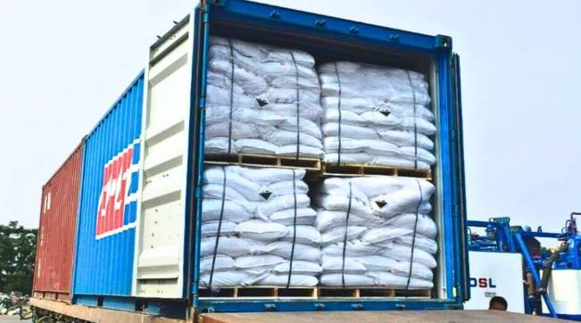 A shipping container loaded with  Sodium Hypochlorite (Bleach) for distribution