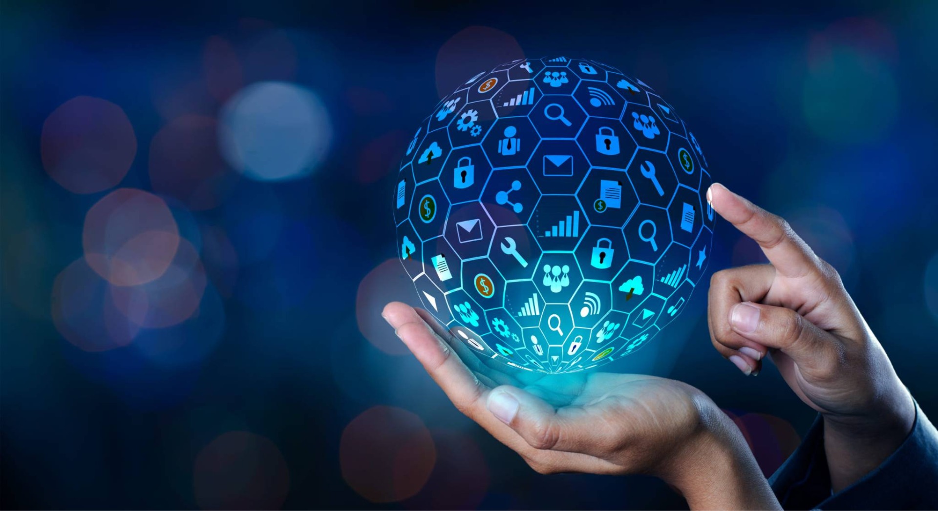 man holding holographic ball