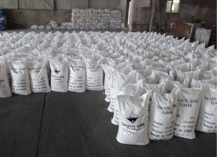 packages of caustic soda flakes