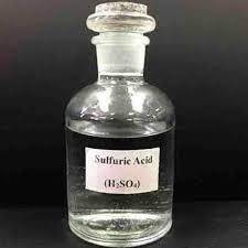 Close up of sulfuric acid bottle