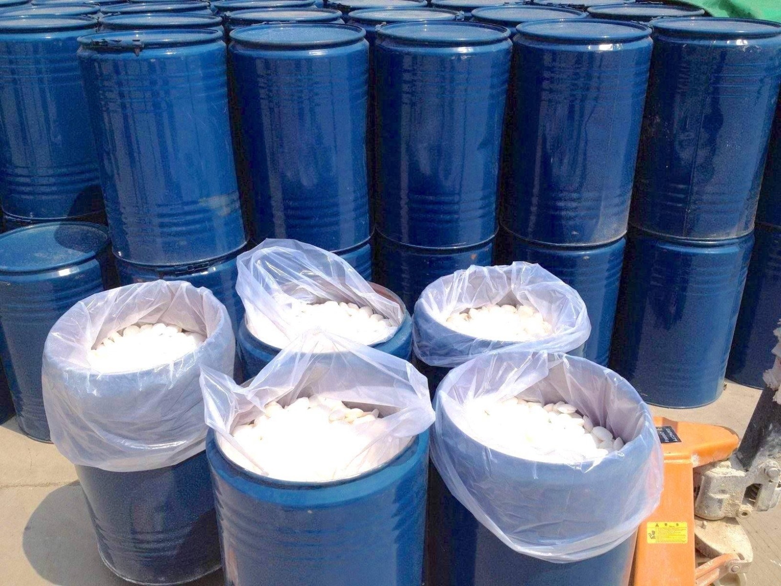 Bulk sodium cyanide containers ready for shipment to Sydney mines